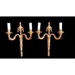 Pair Of Bronze Wall Sconces, Early 20th Century