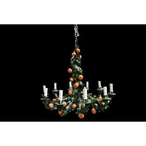 LUSTRE EN FER GARNI DE  MANDARINES