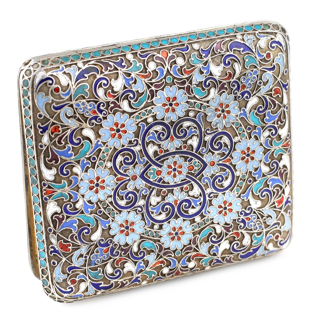 Tabatière russe en argent cloisonné par Andrey Postnikov 