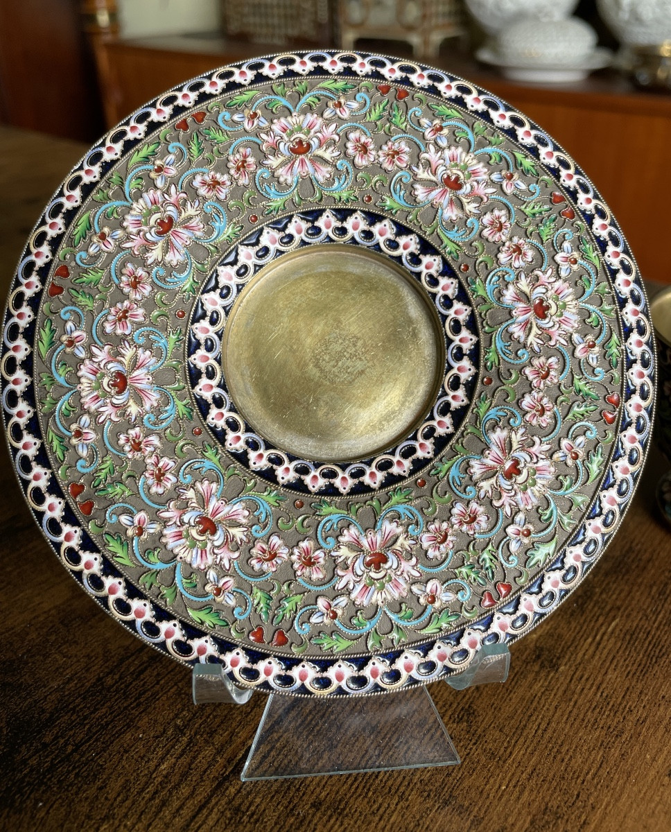 Russian Cloisonné Silver Cups And Saucers-photo-1