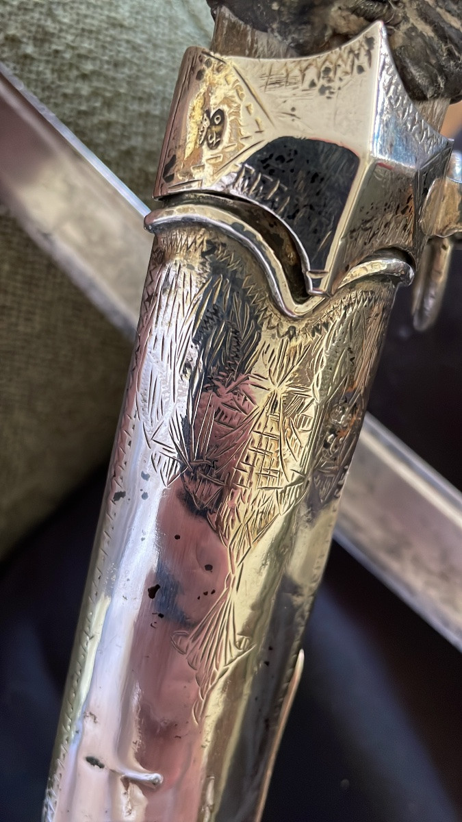Rare épée Ottoman en argent dit shimshire poinçon tugra Mahmut II-photo-3