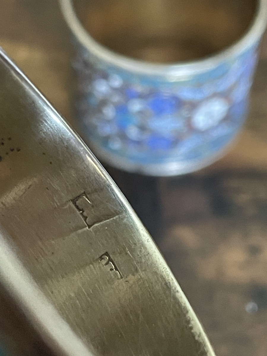 Paire de rondes serviettes russe en argent cloisonné -photo-2