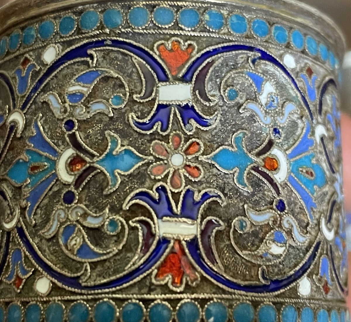 Paire de rondes serviettes russe en argent cloisonné -photo-3