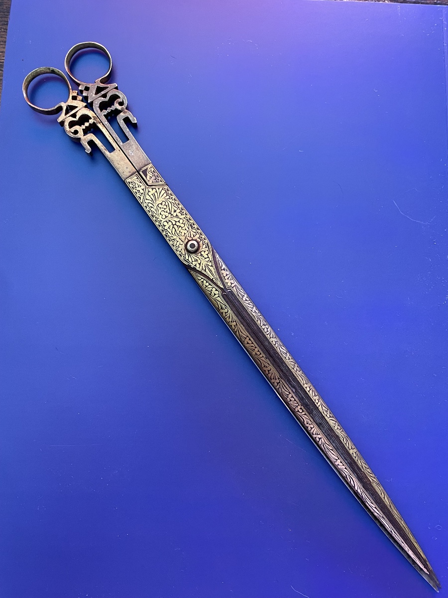 Grand Ciseaux ottoman Turquie damasquine en or XIXe siècle