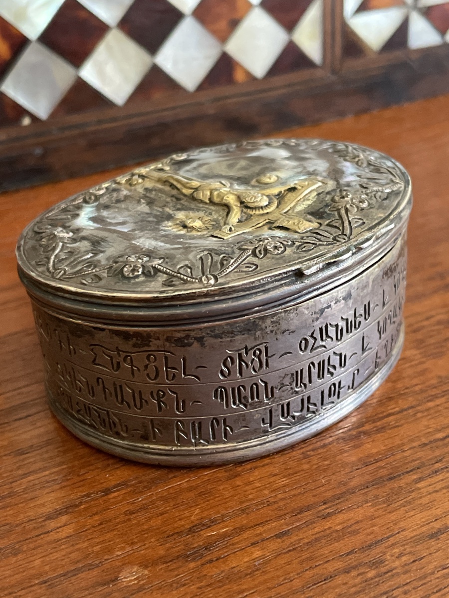 Silver Communion Box, Dated 1809 (ottoman Armenian)-photo-2