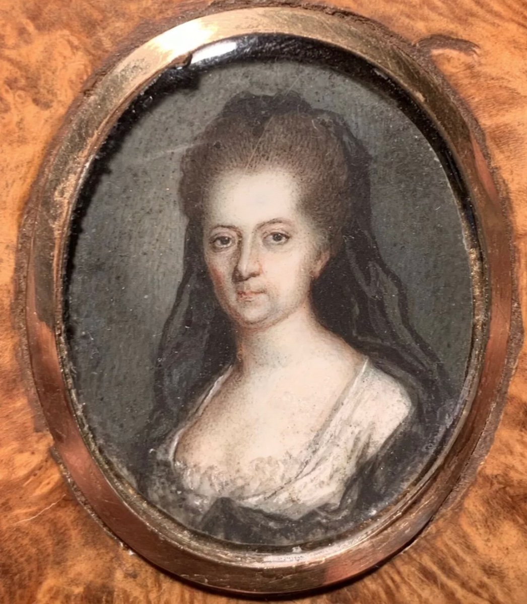 Portrait Miniature De Femme époque Louis XV Cerclage En Or-photo-2