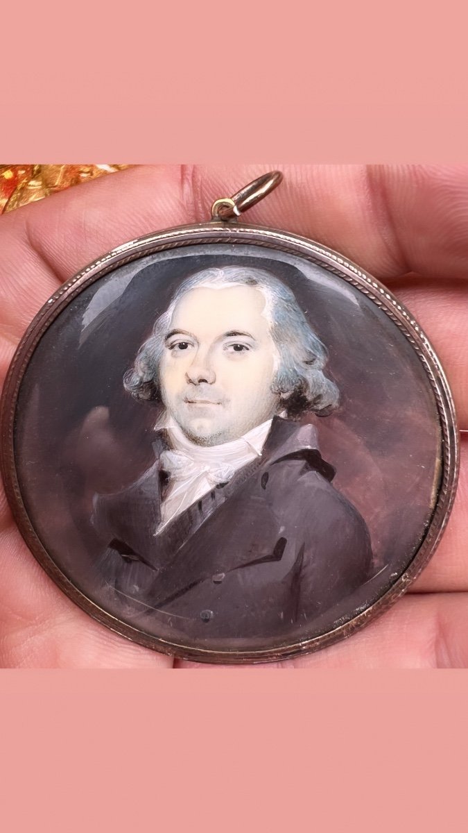 Portrait Miniature Vers 1790 Cerclage En Or Et émail -photo-2