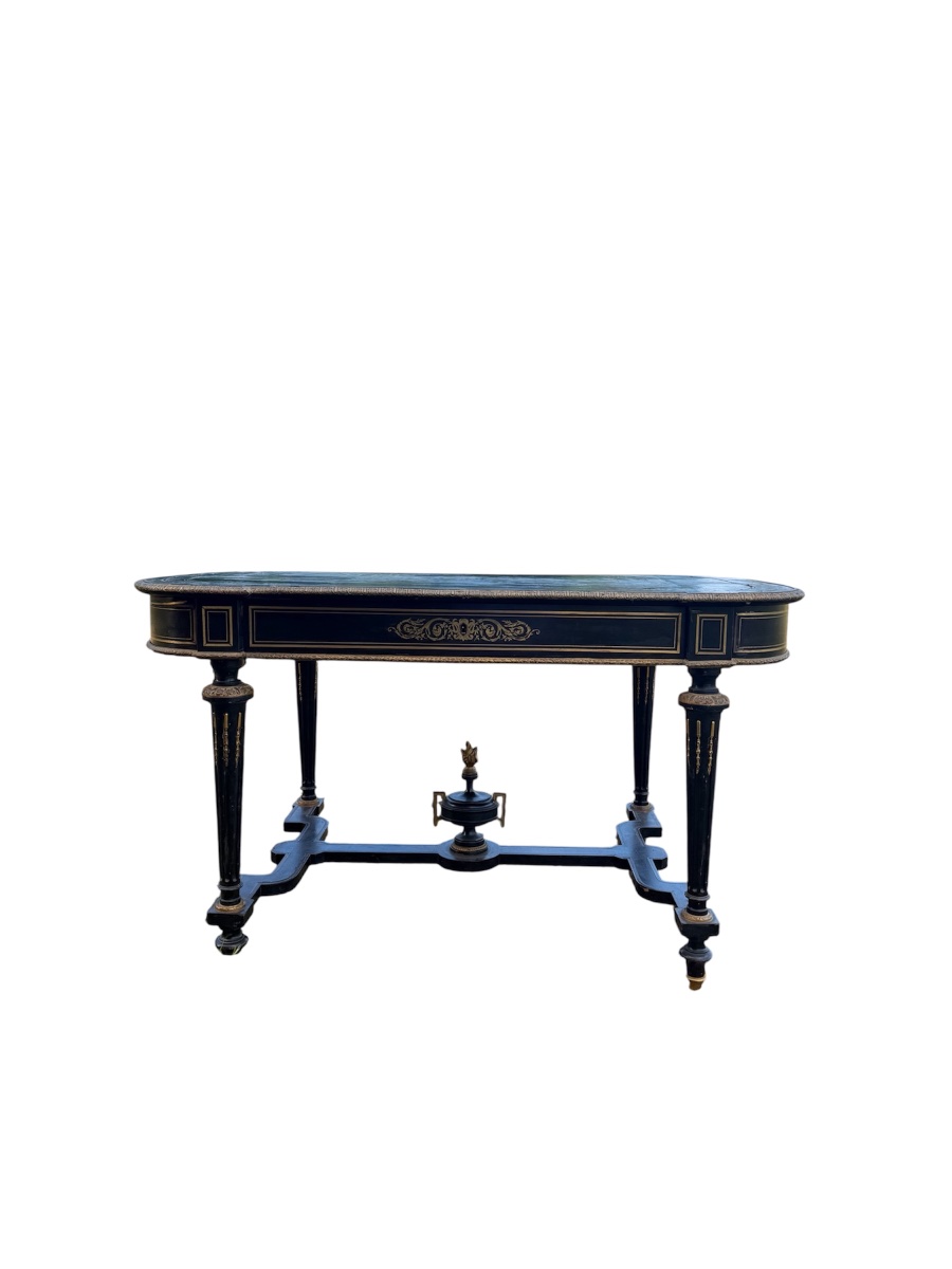 Napoleon III Middle Desk Blackened Wood And Brass 19th Century-photo-2