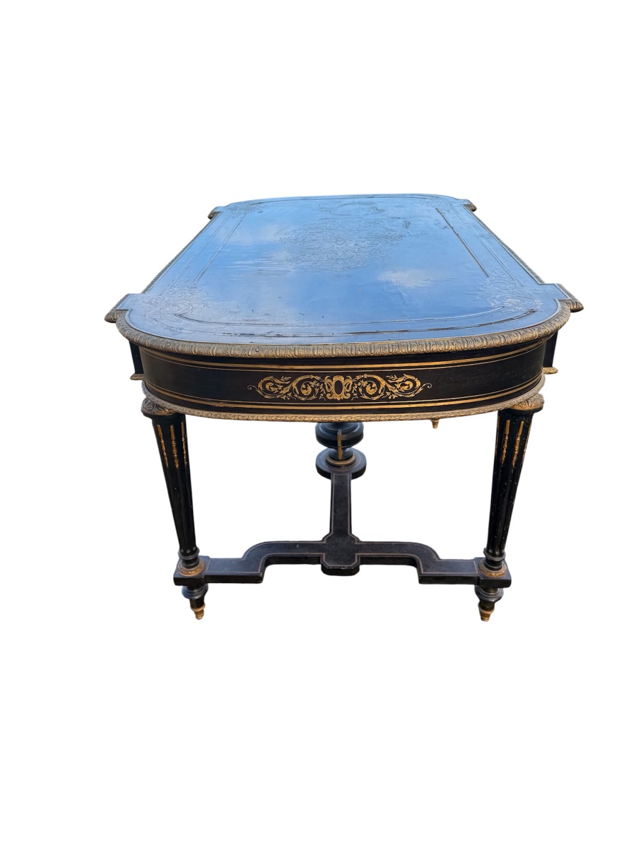Napoleon III Middle Desk Blackened Wood And Brass 19th Century-photo-3