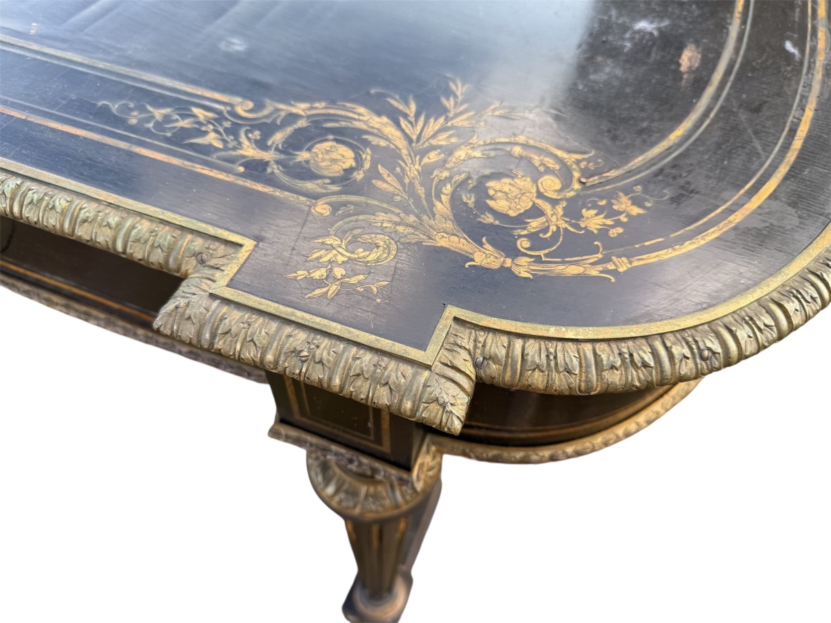 Napoleon III Middle Desk Blackened Wood And Brass 19th Century-photo-4