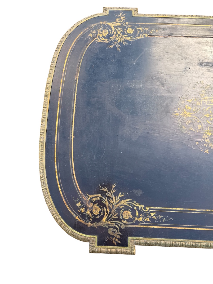 Napoleon III Middle Desk Blackened Wood And Brass 19th Century-photo-1