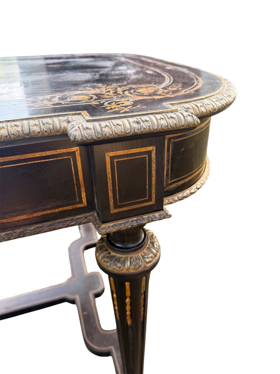 Napoleon III Middle Desk Blackened Wood And Brass 19th Century-photo-5