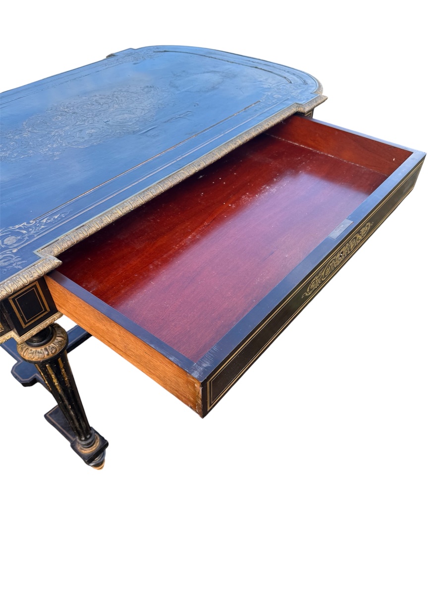 Napoleon III Middle Desk Blackened Wood And Brass 19th Century-photo-6
