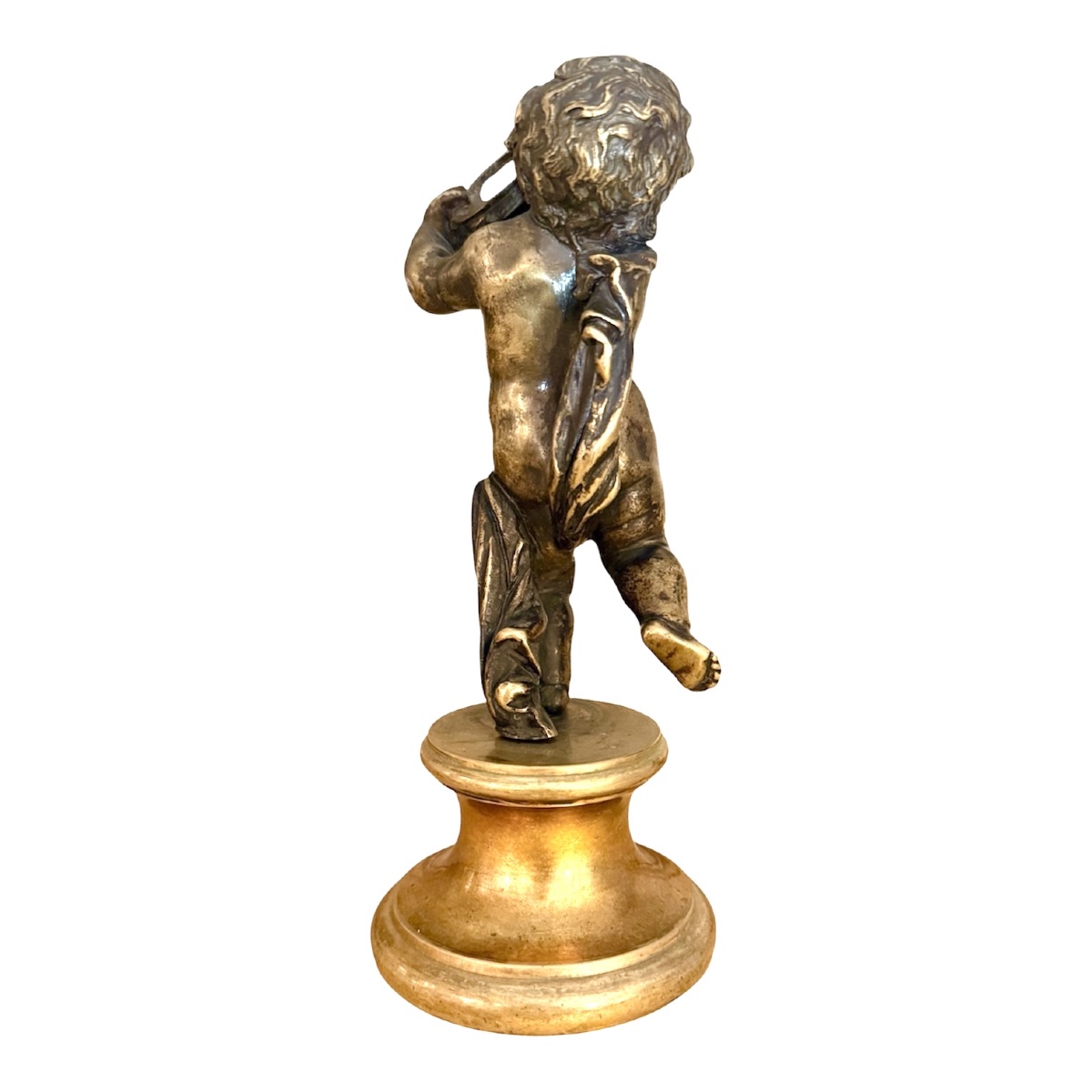 Antique Gilded Bronze Statue Of A Cherub With A Tambourine – Signed Clodion / Georges-photo-3