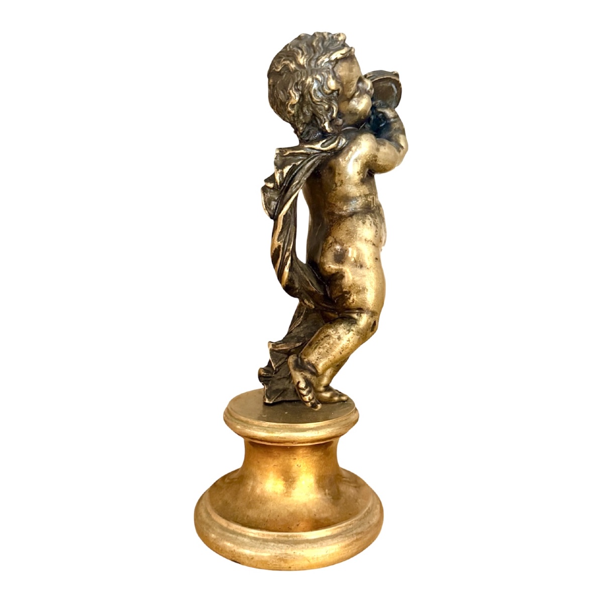Antique Gilded Bronze Statue Of A Cherub With A Tambourine – Signed Clodion / Georges-photo-4