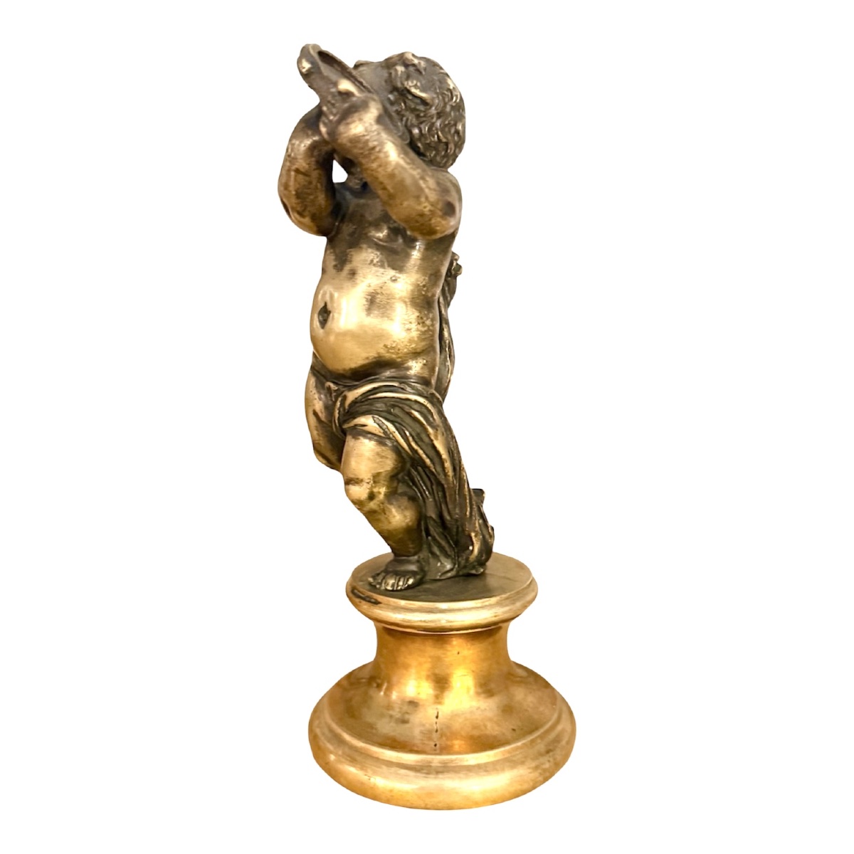 Antique Gilded Bronze Statue Of A Cherub With A Tambourine – Signed Clodion / Georges-photo-1