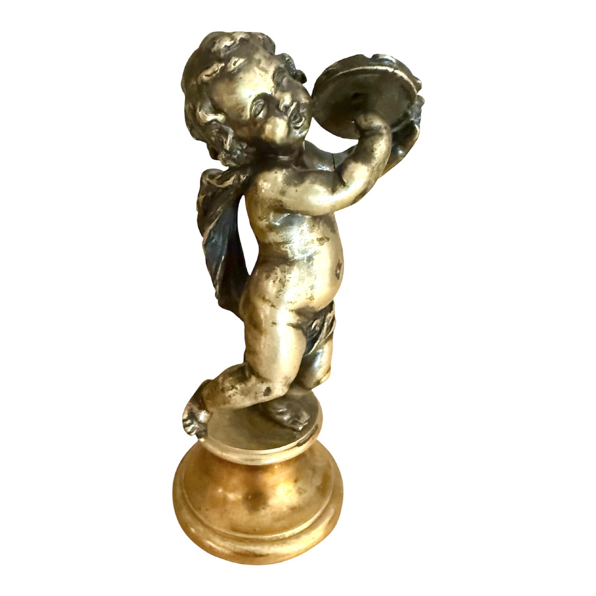 Antique Gilded Bronze Statue Of A Cherub With A Tambourine – Signed Clodion / Georges-photo-3