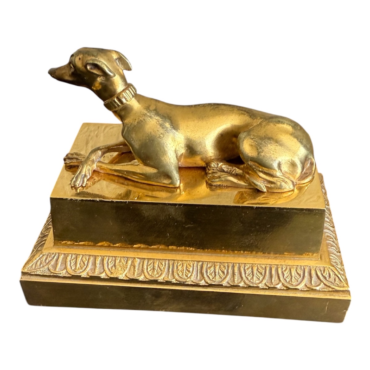 Gilded Bronze Imperial Greyhound On A Base – Display Piece -photo-3