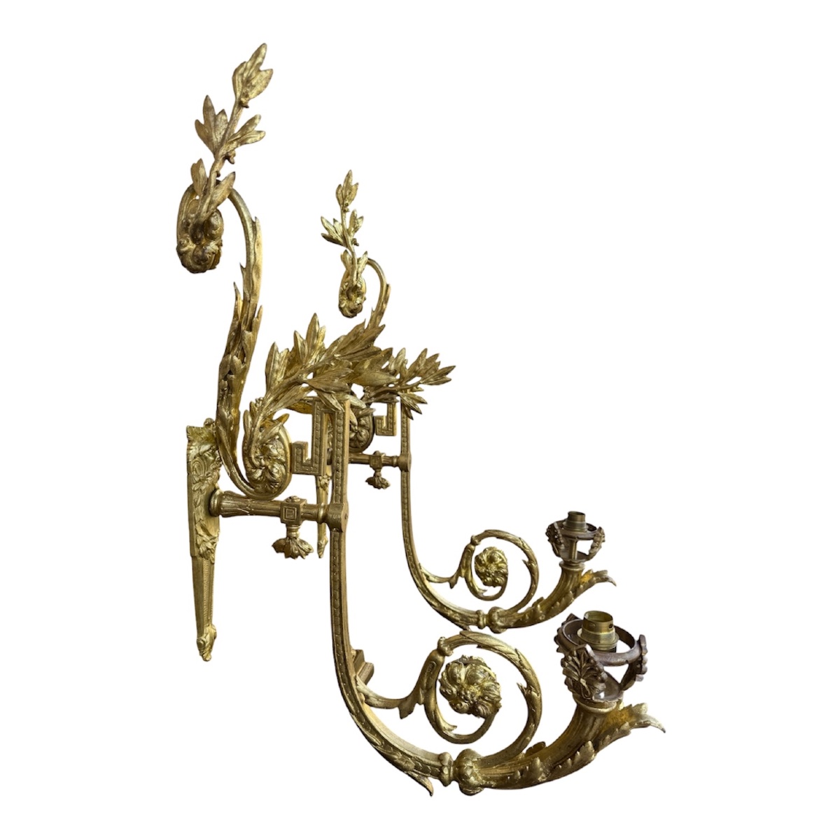 Pair Of Large Antique Candelabra In Chiseled And Gilded Bronze – Laurel Decoration-photo-2