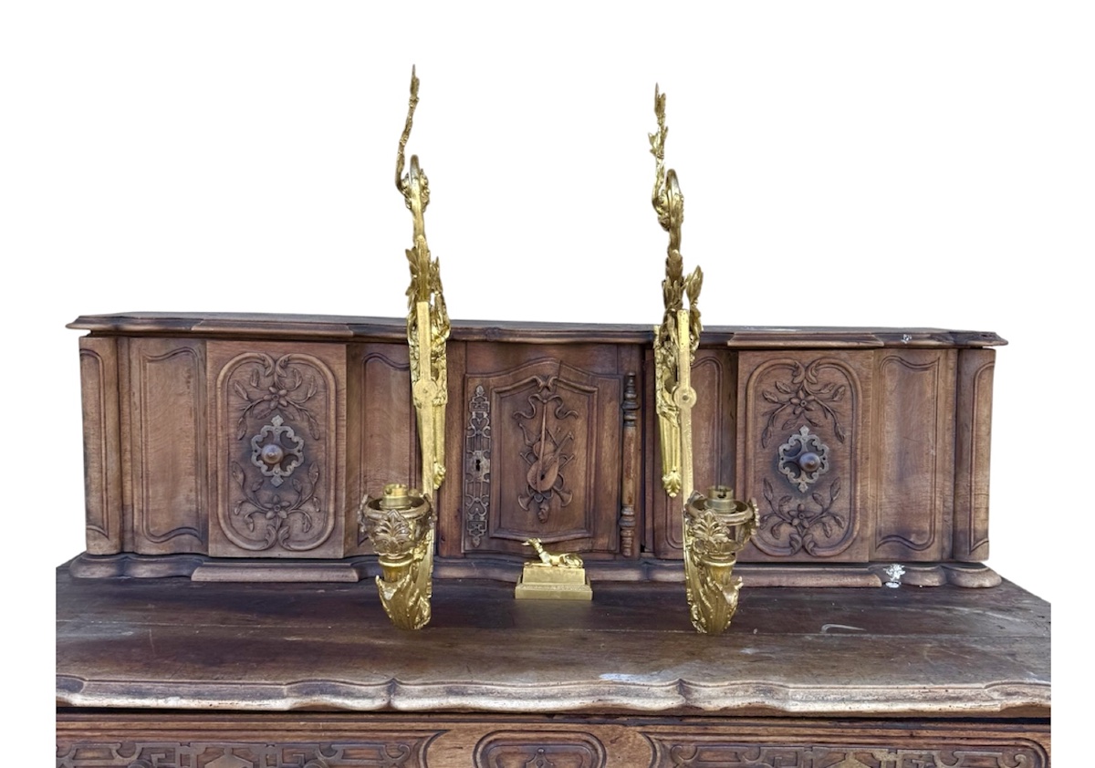 Pair Of Large Antique Candelabra In Chiseled And Gilded Bronze – Laurel Decoration-photo-4