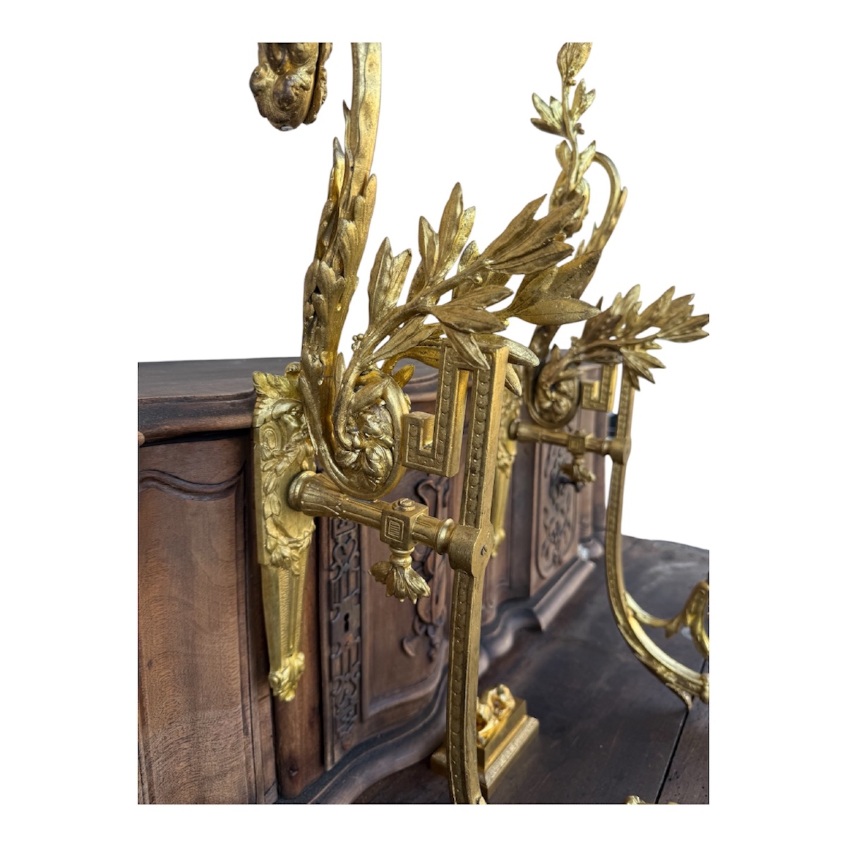 Pair Of Large Antique Candelabra In Chiseled And Gilded Bronze – Laurel Decoration-photo-2