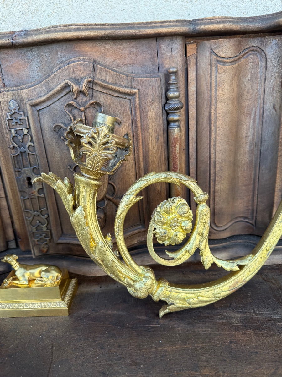 Pair Of Large Antique Candelabra In Chiseled And Gilded Bronze – Laurel Decoration-photo-6