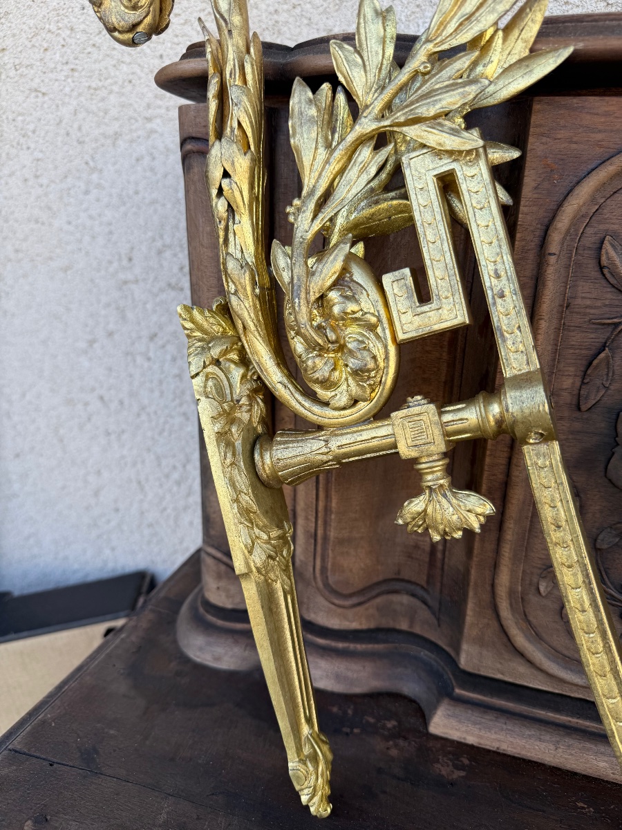 Pair Of Large Antique Candelabra In Chiseled And Gilded Bronze – Laurel Decoration-photo-7