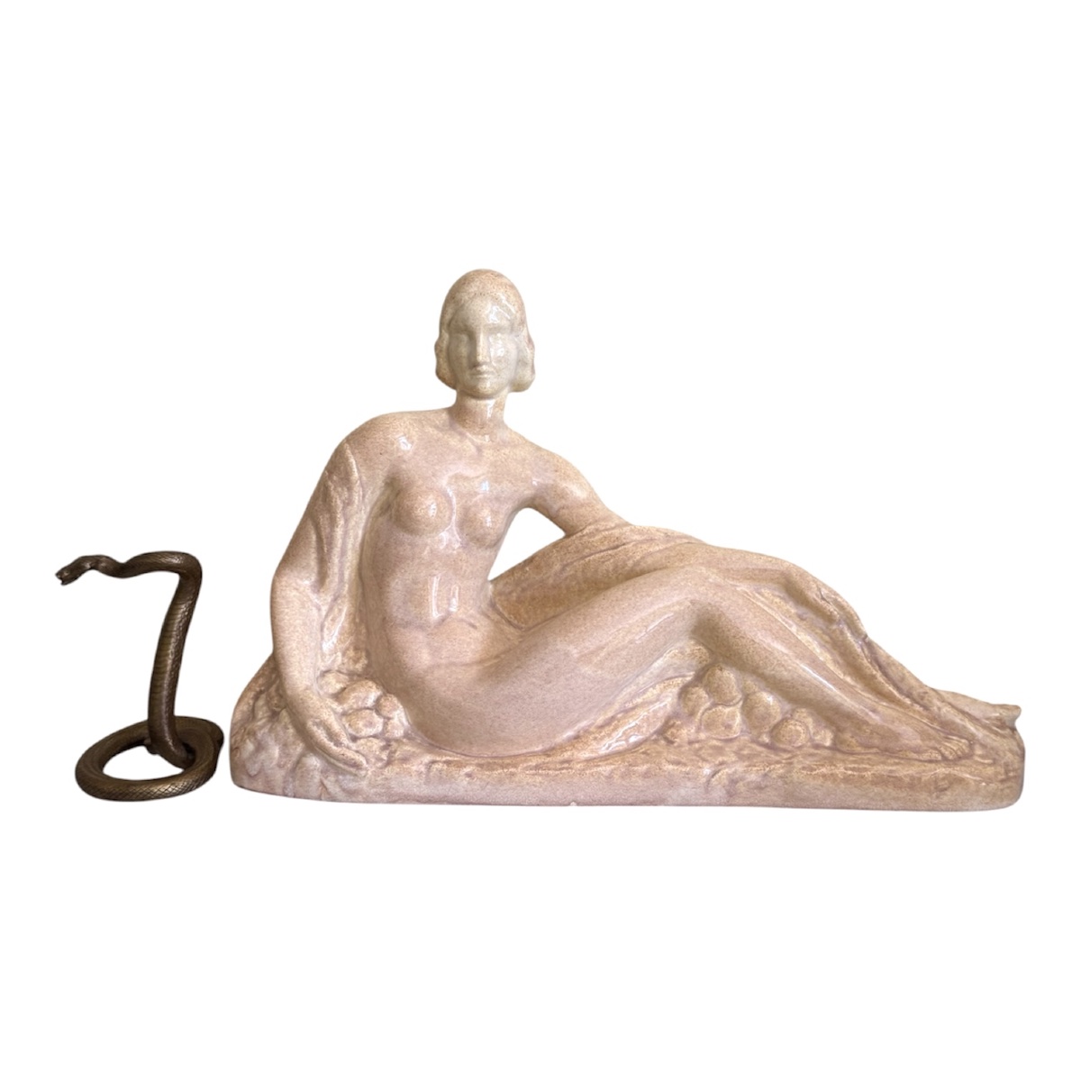 Large Art Deco Ceramic Statue Of A Reclining Nude Woman, Signed By Odyv-photo-2