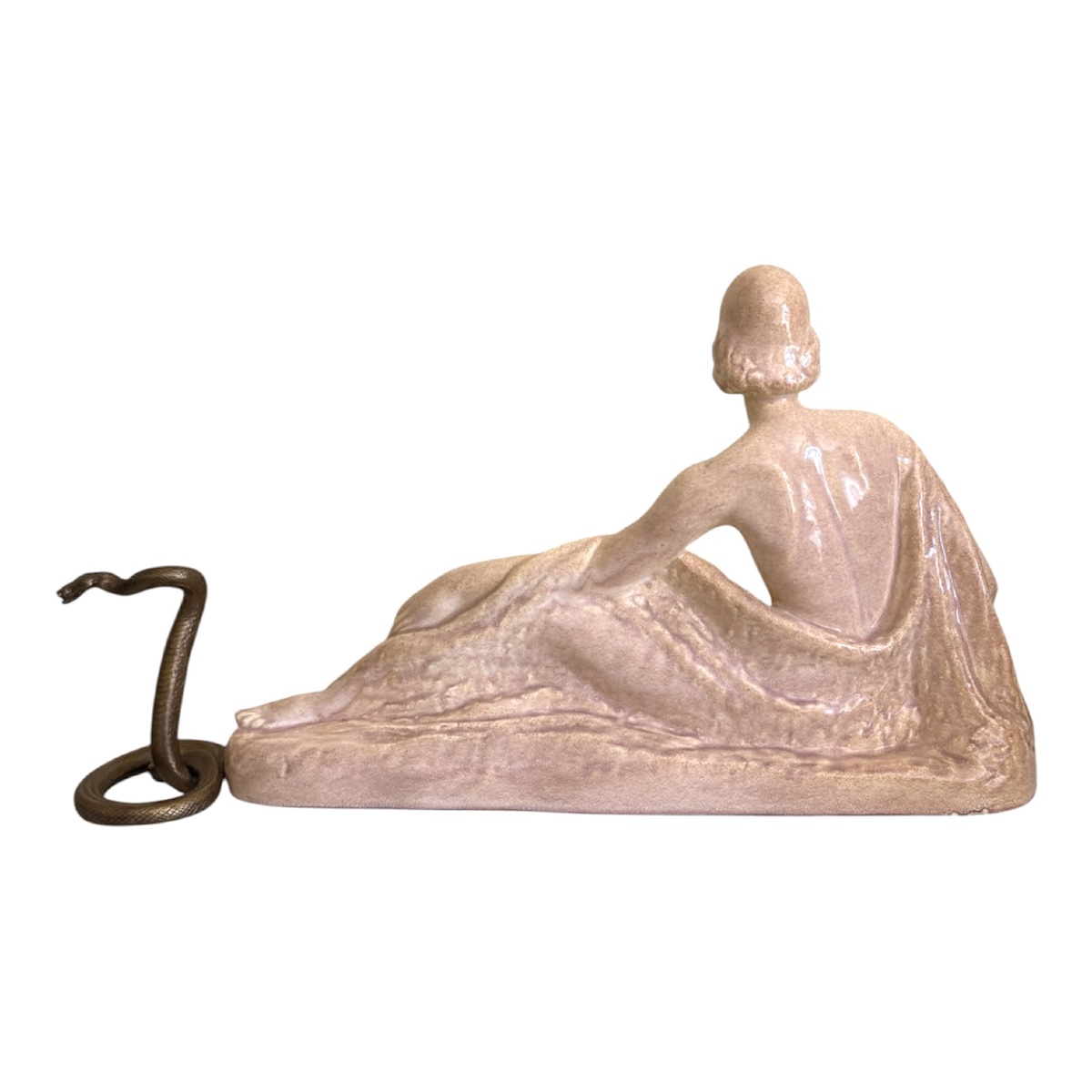 Large Art Deco Ceramic Statue Of A Reclining Nude Woman, Signed By Odyv-photo-3