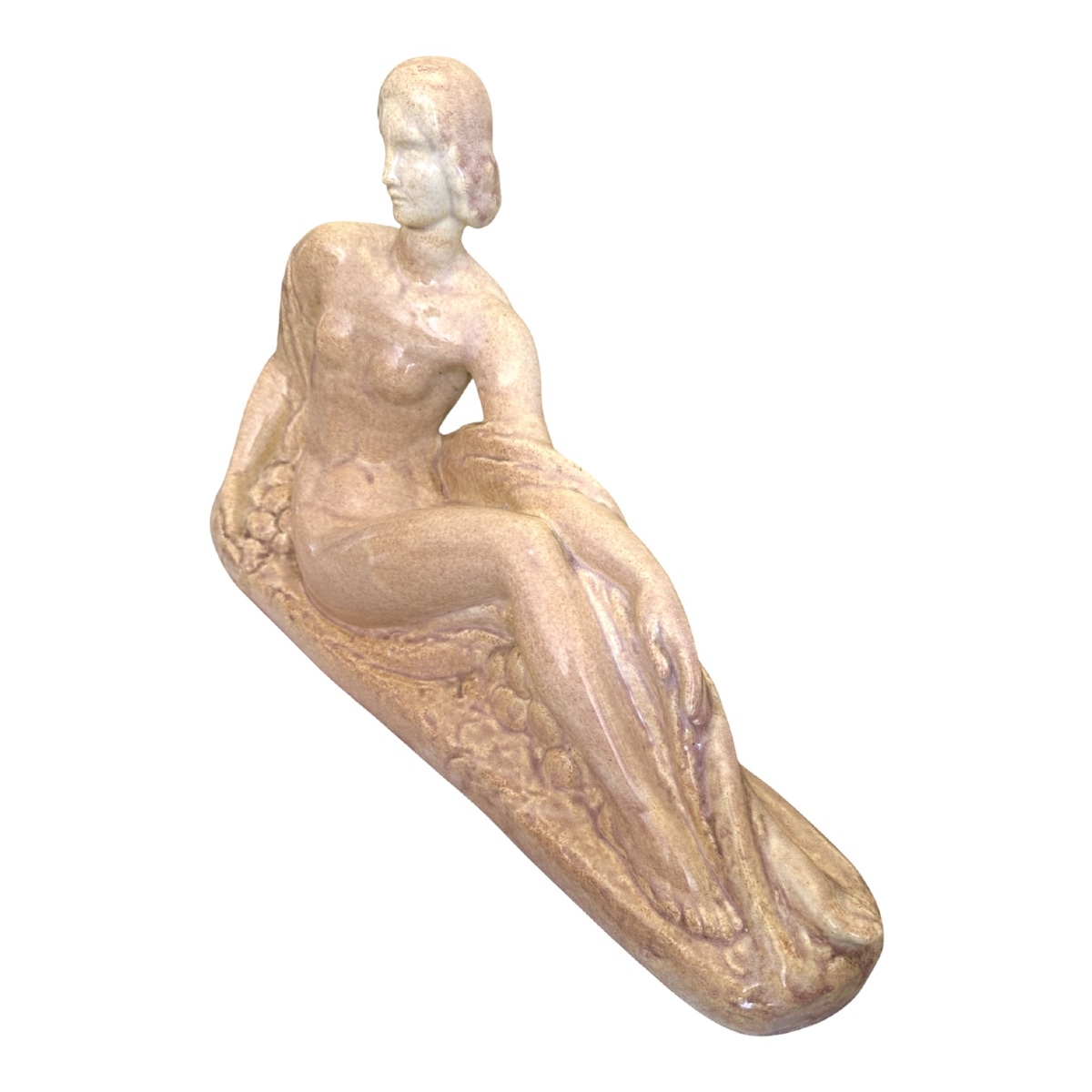 Large Art Deco Ceramic Statue Of A Reclining Nude Woman, Signed By Odyv-photo-4