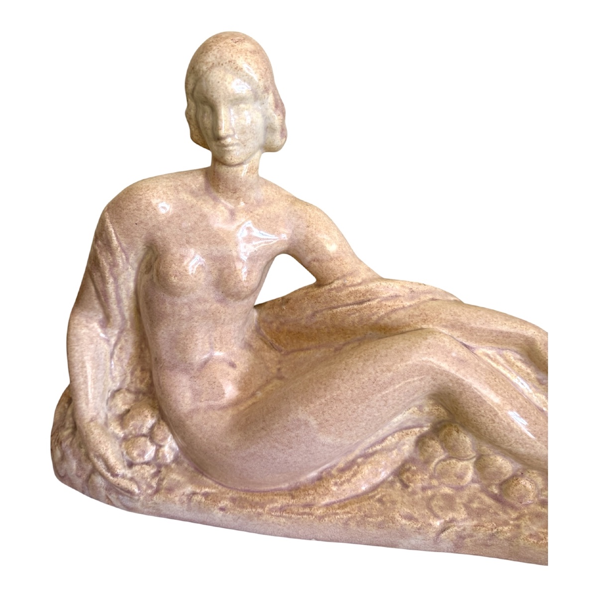 Large Art Deco Ceramic Statue Of A Reclining Nude Woman, Signed By Odyv-photo-1