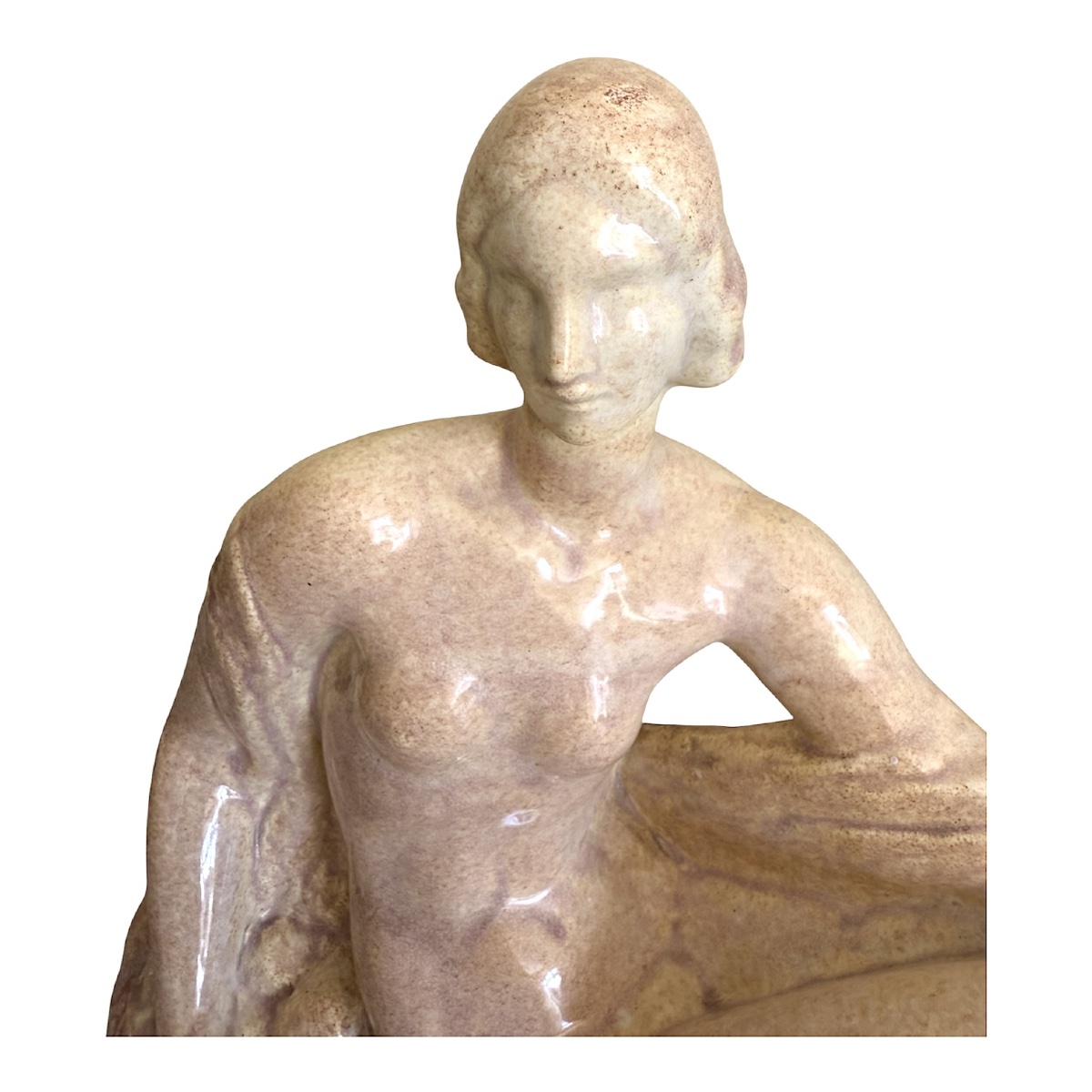 Large Art Deco Ceramic Statue Of A Reclining Nude Woman, Signed By Odyv-photo-3