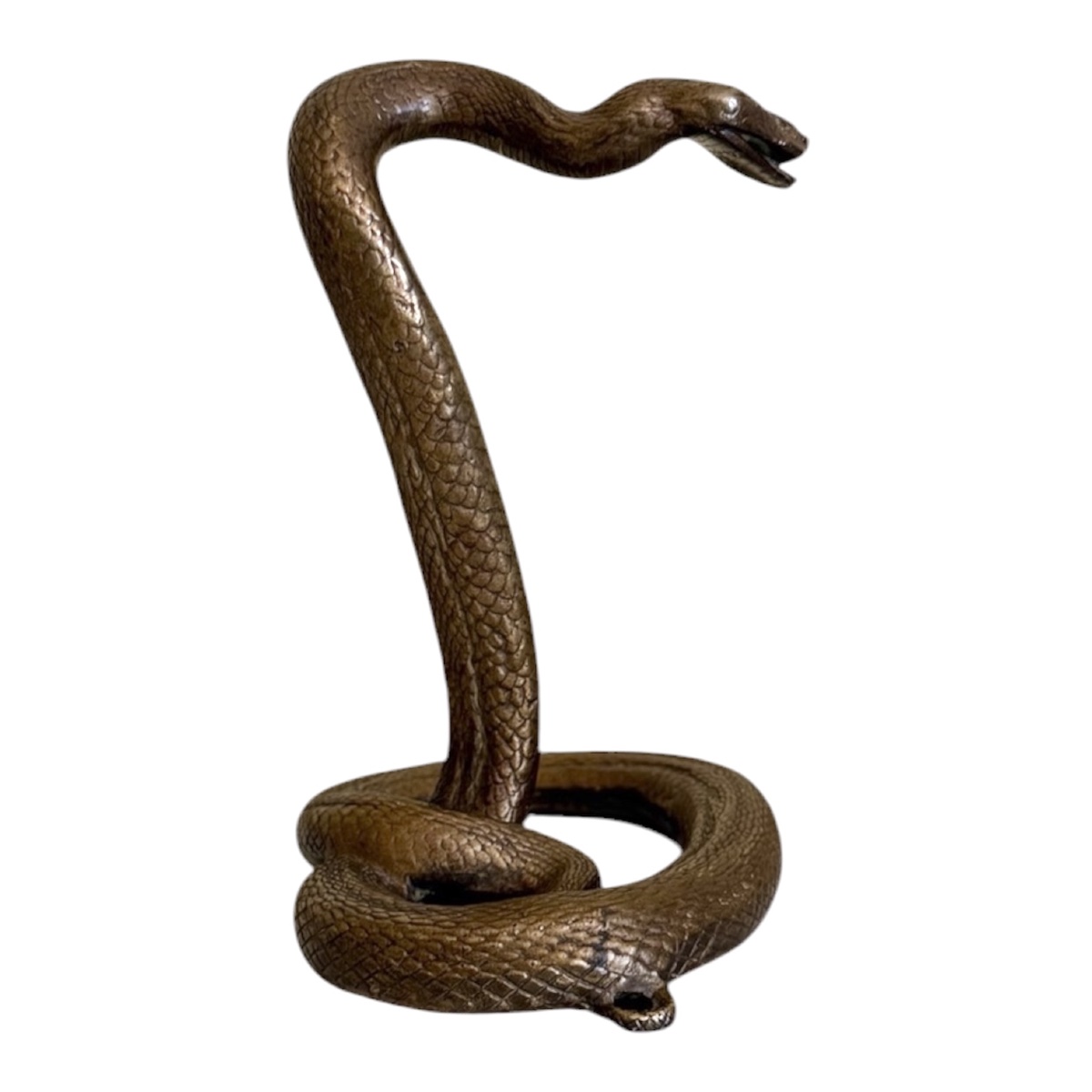 Ancien Serpent Cobra Dressé en Bronze patiné 