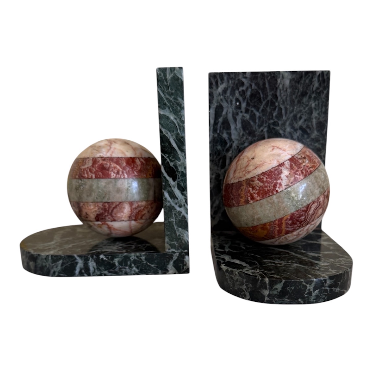 Paire de Serre-Livres Art Déco en  marqueterie de marbre 