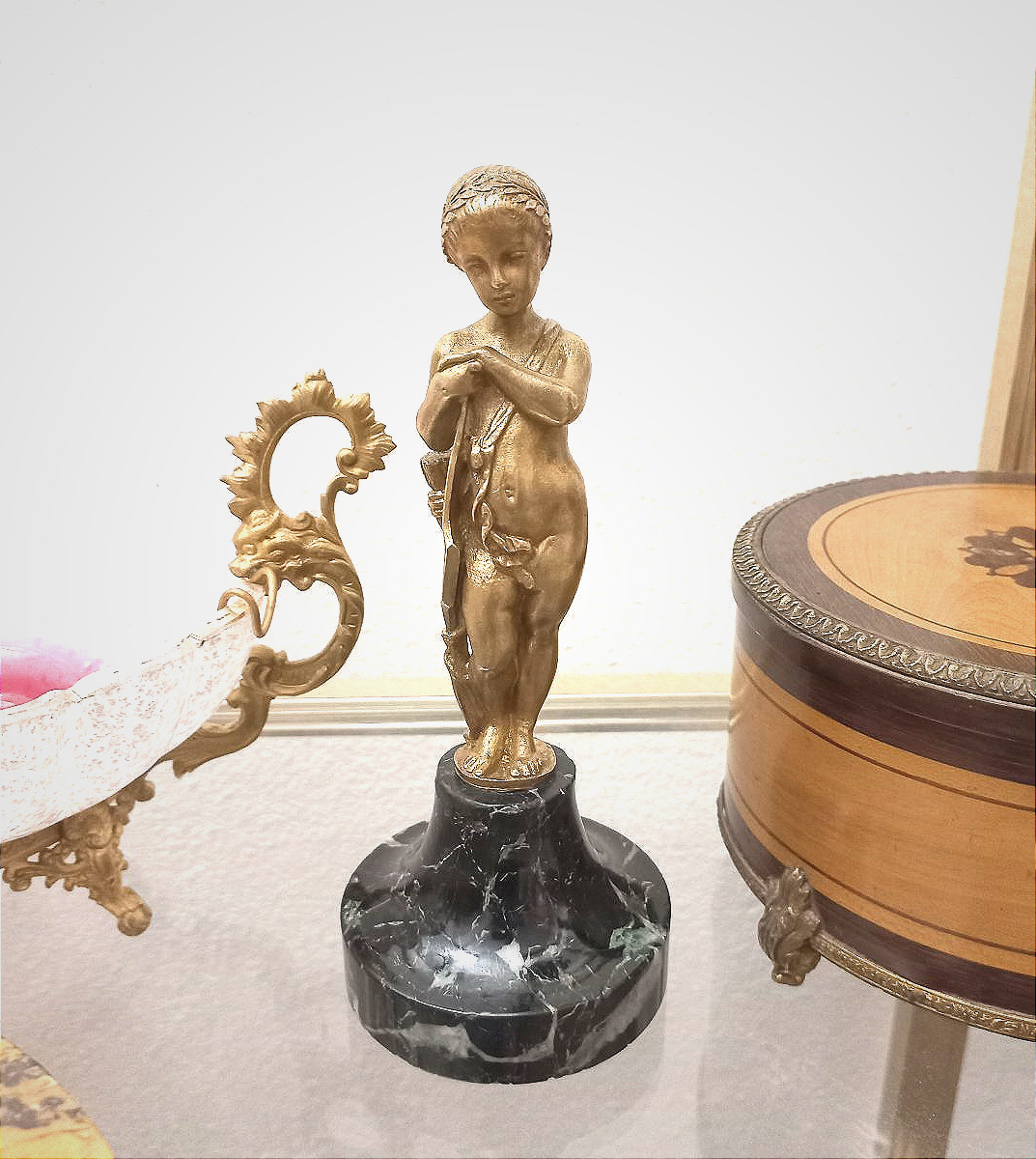 Cupidon statuette en bronze et marbre XIXe-photo-4