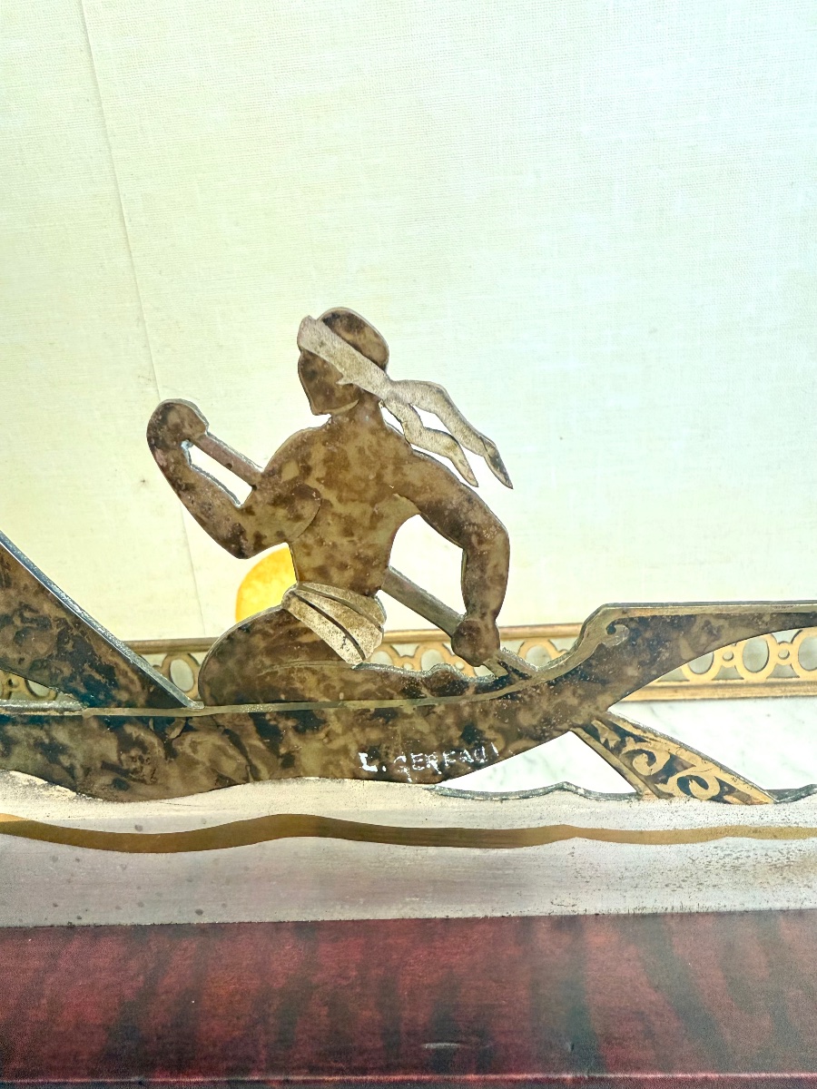 Sculpture Art Déco "Pirogue " signée L. GERFAUX – Circa 1930-photo-3