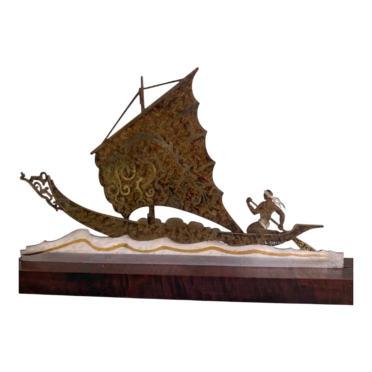 Sculpture Art Déco "Pirogue " signée L. GERFAUX – Circa 1930-photo-1