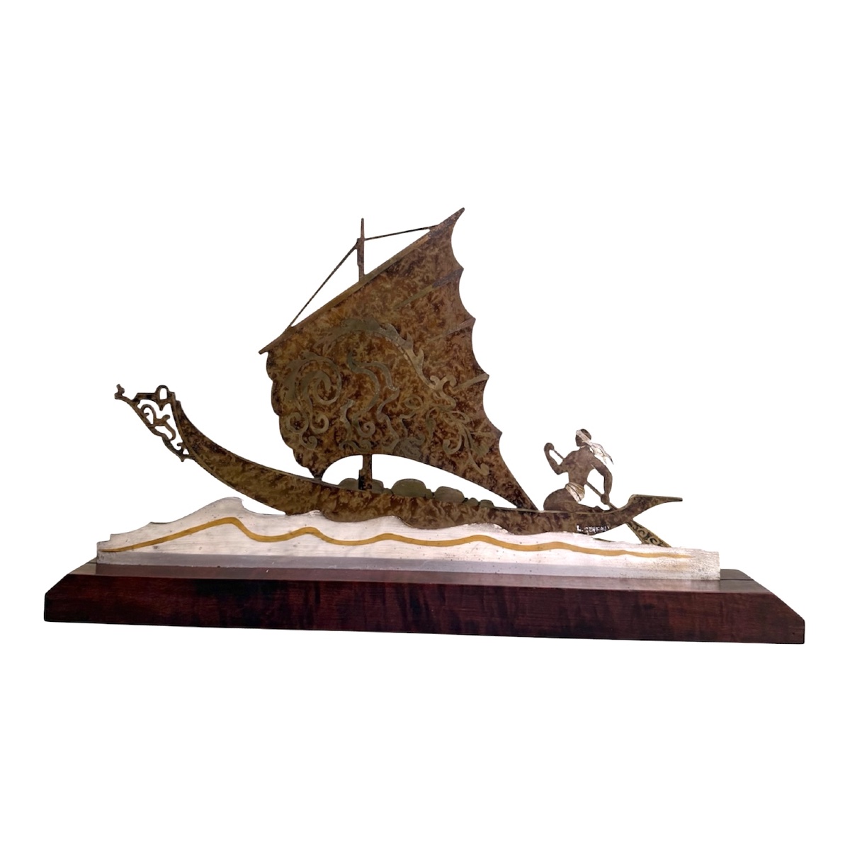 Sculpture Art Déco "Pirogue " signée L. GERFAUX – Circa 1930-photo-2