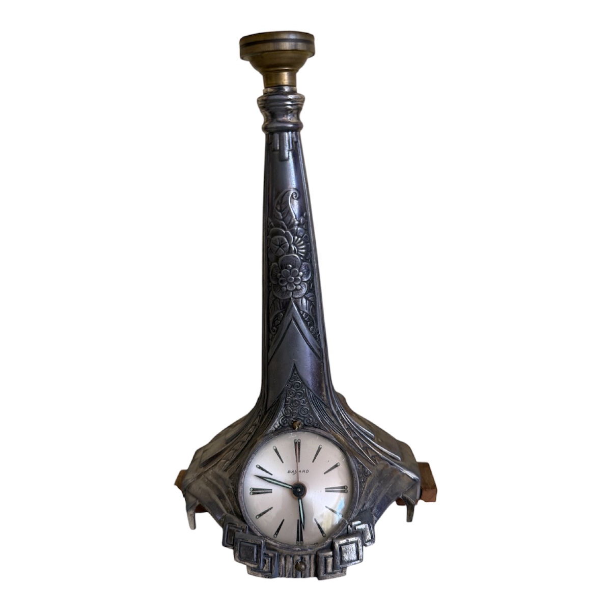 Art Deco Night Light And Clock – Signed Bayard – Frosted Glass Tulip Shade-photo-2