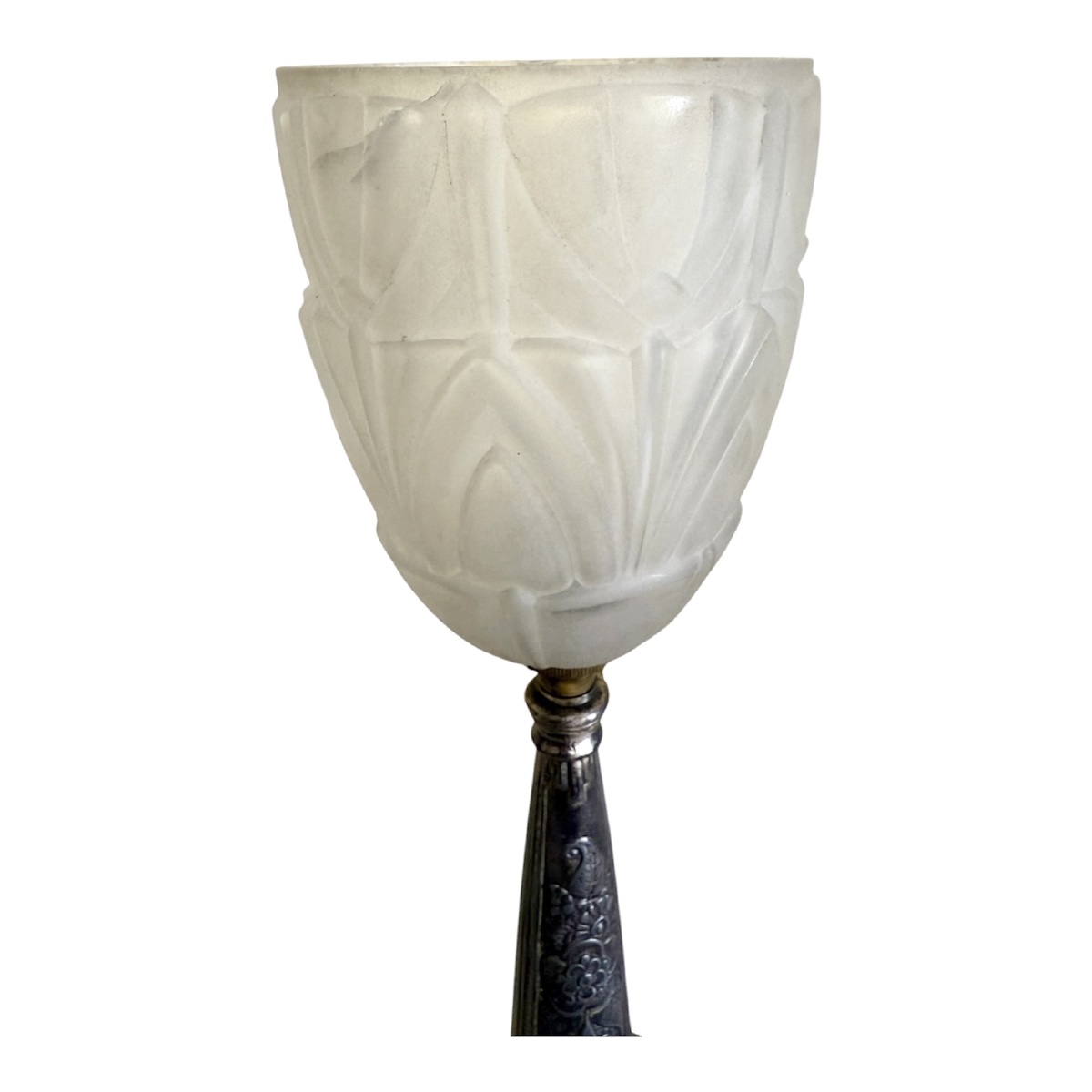 Art Deco Night Light And Clock – Signed Bayard – Frosted Glass Tulip Shade-photo-3