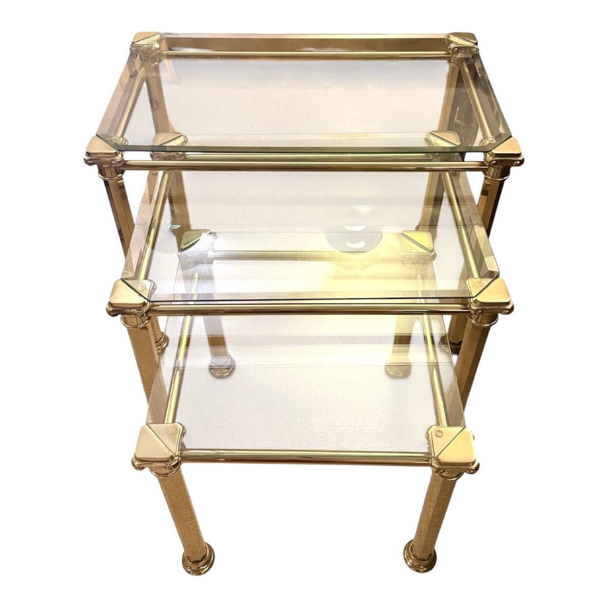 Maison Lancel Hollywood Regency-style Nesting Tables – Brass And Glass – 1970s/1980s -photo-2