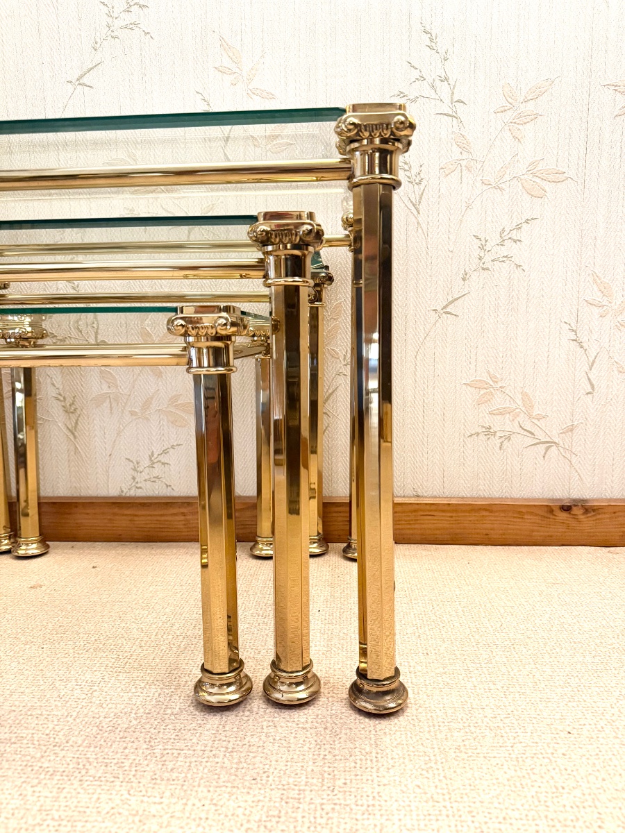 Maison Lancel Hollywood Regency-style Nesting Tables – Brass And Glass – 1970s/1980s -photo-1