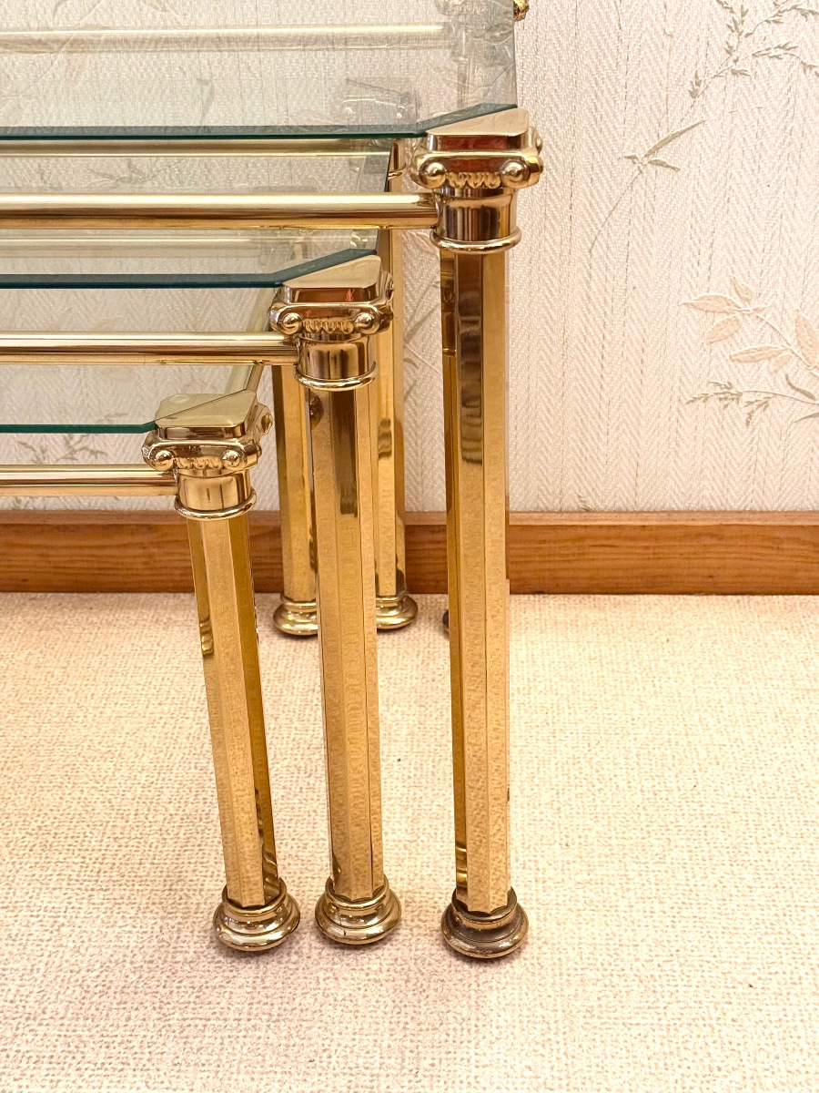 Maison Lancel Hollywood Regency-style Nesting Tables – Brass And Glass – 1970s/1980s -photo-3