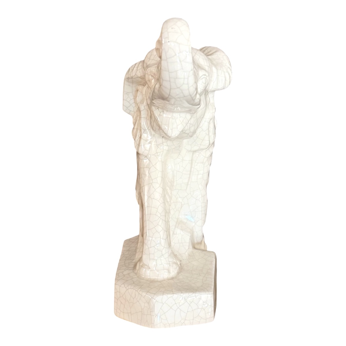 Art Deco Elephant Sculpture – émaux De Louvière (boch Frères) – Crackled Ceramic-photo-4