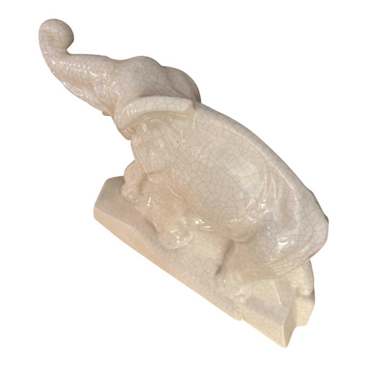 Art Deco Elephant Sculpture – émaux De Louvière (boch Frères) – Crackled Ceramic-photo-1