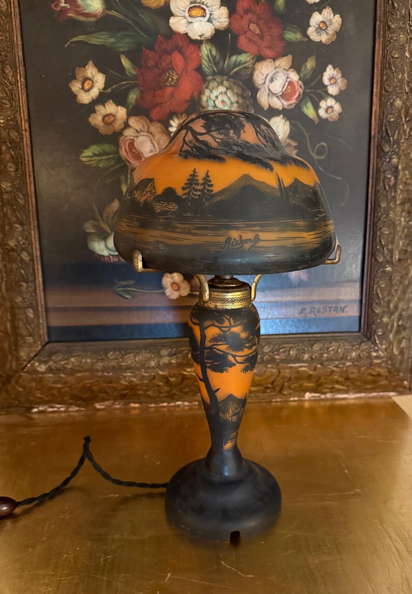 Art Nouveau Lamp  Signed Richard-loetz  Acid-etched Clear Glass-photo-2