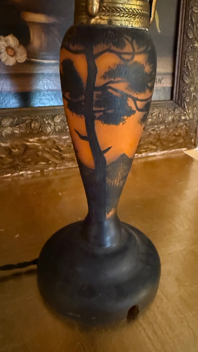 Art Nouveau Lamp  Signed Richard-loetz  Acid-etched Clear Glass-photo-3