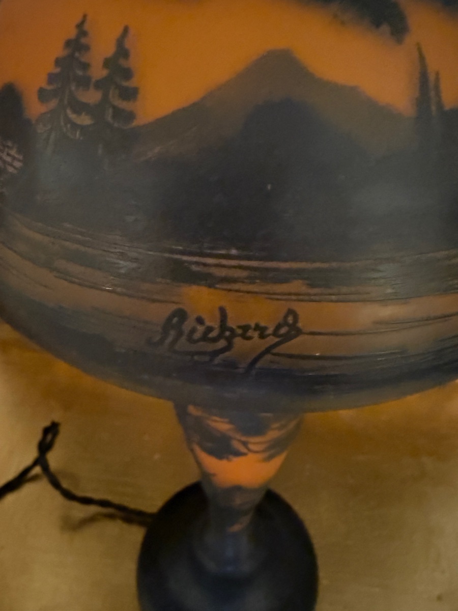 Art Nouveau Lamp  Signed Richard-loetz  Acid-etched Clear Glass-photo-6
