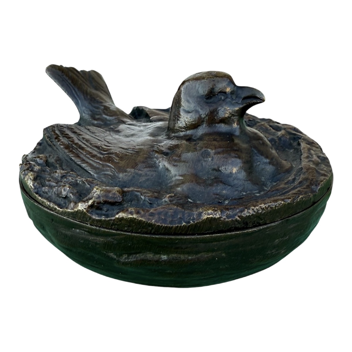 19th-century Bronze Jewelry Box, “bird On Its Nest”-photo-2