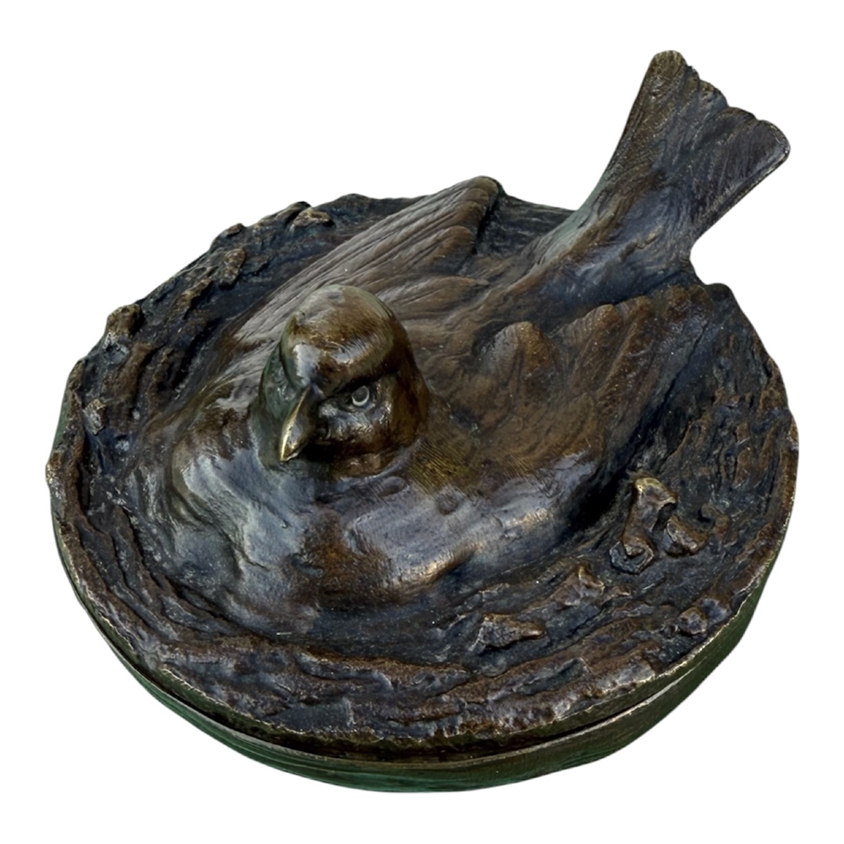 19th-century Bronze Jewelry Box, “bird On Its Nest”